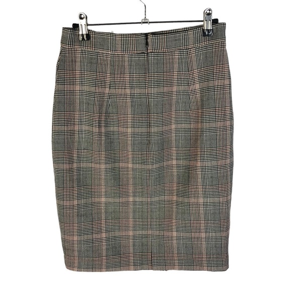 H&M Black & Red Houndstooth Plaid Button Side Knee Length Pencil Skirt 4 - Picture 2 of 3